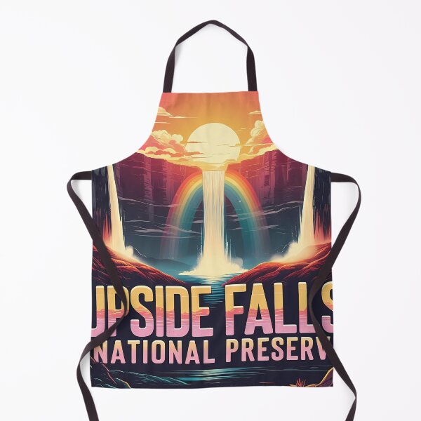 Item preview, Upside Falls National Preserve – Retro 2D Vector Surreal Canyon with Gravity-Defying Waterfalls & Sunset Rainbows designed and sold by LoliDesignShop.