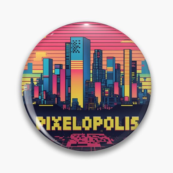 Item preview, Pixelopolis – Retro-Futuristic Pixel City Skyline with Tetris Buildings & Neon Respawn Portals designed and sold by LoliDesignShop.