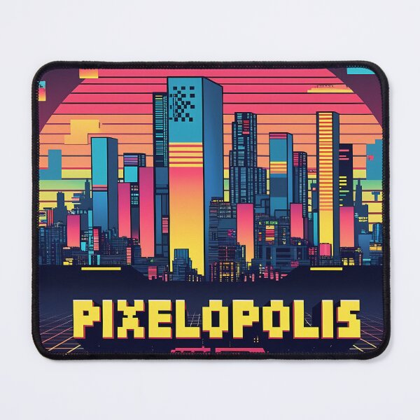 Item preview, Pixelopolis – Retro-Futuristic Pixel City Skyline with Tetris Buildings & Neon Respawn Portals designed and sold by LoliDesignShop.