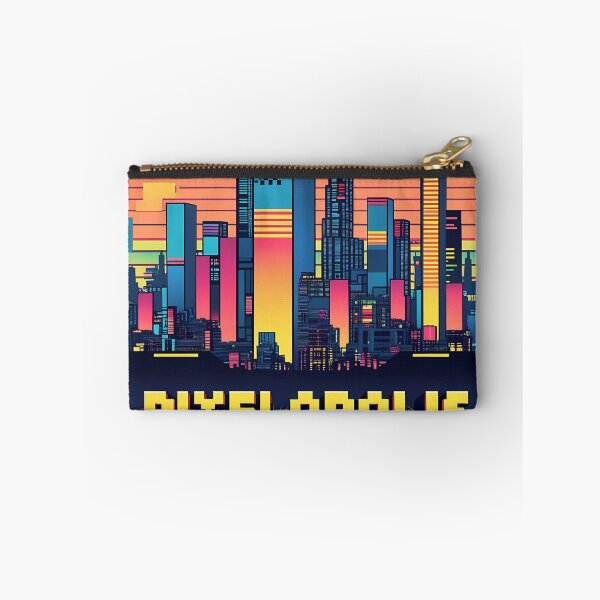 Item preview, Pixelopolis – Retro-Futuristic Pixel City Skyline with Tetris Buildings & Neon Respawn Portals designed and sold by LoliDesignShop.