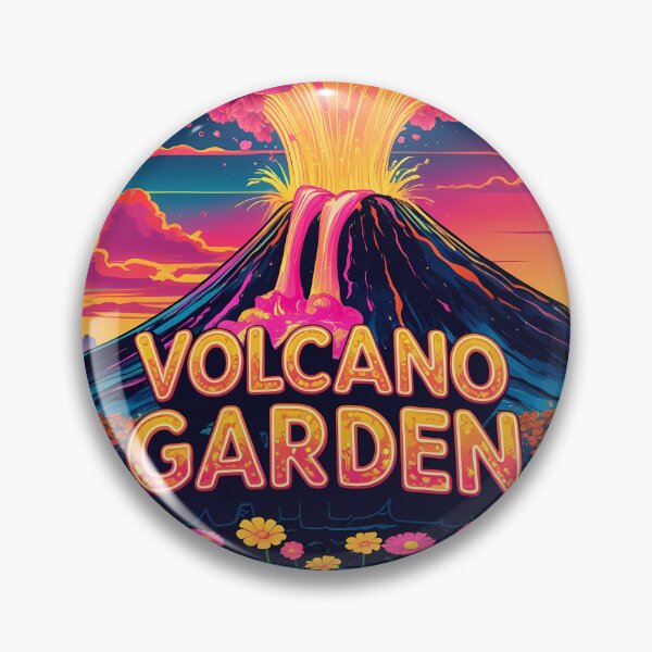 Item preview, Volcano Garden – Retro 2D Vector Fantasy Volcano Erupting Glowing Flowers Over Neon Fields designed and sold by LoliDesignShop.