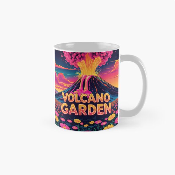 Item preview, Volcano Garden – Retro 2D Vector Fantasy Volcano Erupting Glowing Flowers Over Neon Fields designed and sold by LoliDesignShop.