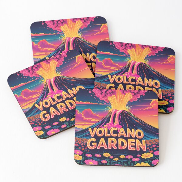 Item preview, Volcano Garden – Retro 2D Vector Fantasy Volcano Erupting Glowing Flowers Over Neon Fields designed and sold by LoliDesignShop.