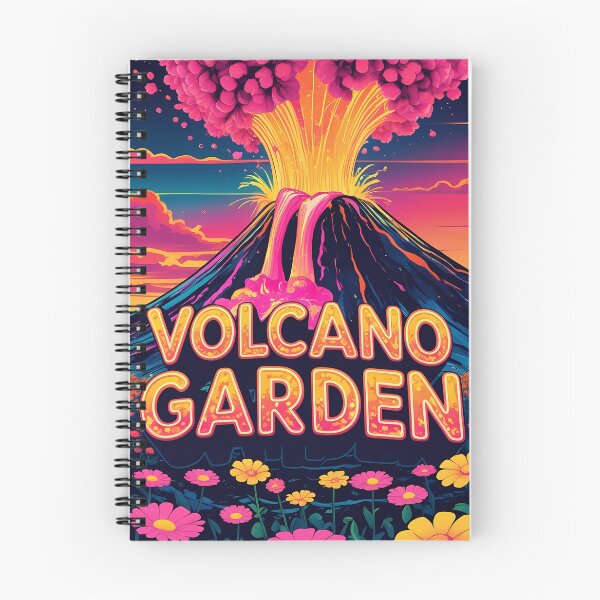 Item preview, Volcano Garden – Retro 2D Vector Fantasy Volcano Erupting Glowing Flowers Over Neon Fields designed and sold by LoliDesignShop.
