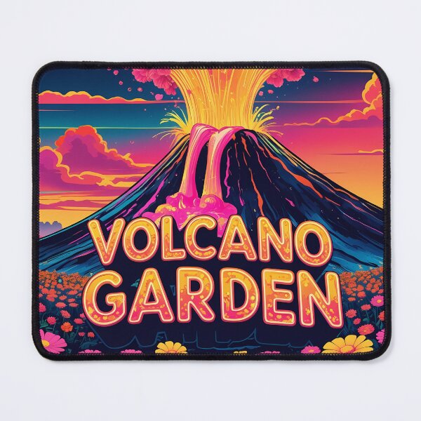 Item preview, Volcano Garden – Retro 2D Vector Fantasy Volcano Erupting Glowing Flowers Over Neon Fields designed and sold by LoliDesignShop.
