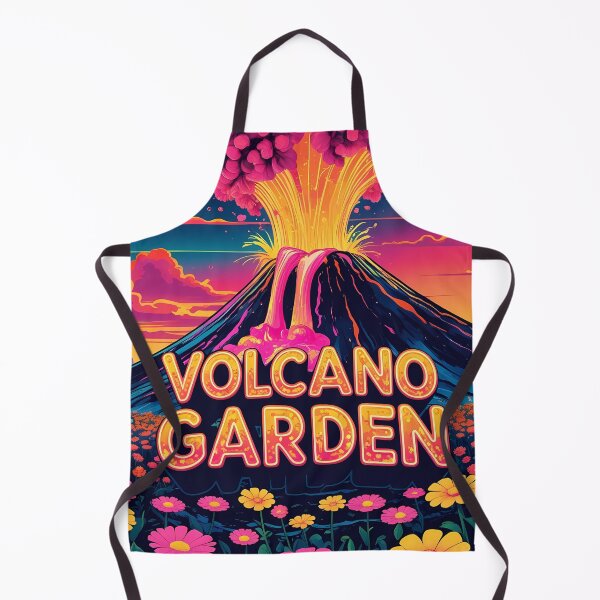 Item preview, Volcano Garden – Retro 2D Vector Fantasy Volcano Erupting Glowing Flowers Over Neon Fields designed and sold by LoliDesignShop.