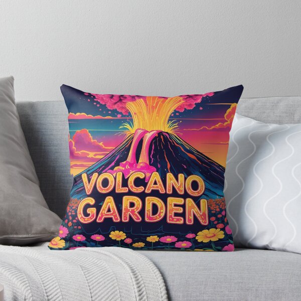 Item preview, Volcano Garden – Retro 2D Vector Fantasy Volcano Erupting Glowing Flowers Over Neon Fields designed and sold by LoliDesignShop.