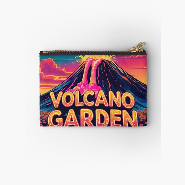 Item preview, Volcano Garden – Retro 2D Vector Fantasy Volcano Erupting Glowing Flowers Over Neon Fields designed and sold by LoliDesignShop.