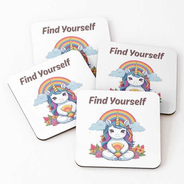 Item preview, Find Yourself - Cute Rainbow Unicorn Meditating Artwork - Stoicism Wisdom designed and sold by LexaArtworks.