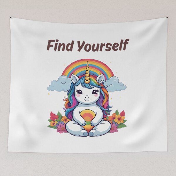 Item preview, Find Yourself - Cute Rainbow Unicorn Meditating Artwork - Stoicism Wisdom designed and sold by LexaArtworks.