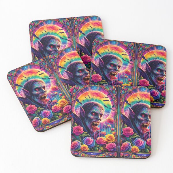 Item preview,  Trippy horror Gothic Vampire gory Halloween tarot card  - Rainbow Roses & Occult Tie-Dye Witch Design designed and sold by Liliths-Closet.
