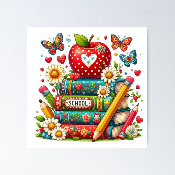 Item preview,  Whimsical School Days – Colorful Books, Apple & Butterflies designed and sold by Colorten.