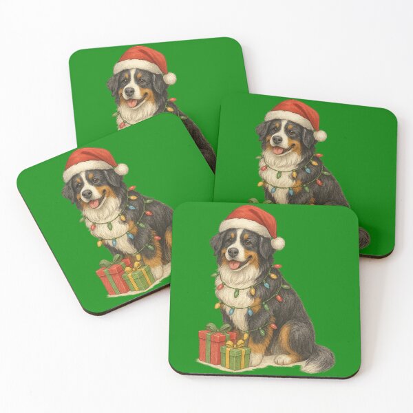 Item preview, Bernese Mountain Dog with Santa Hat, Christmas Lights designed and sold by EstelleStar.