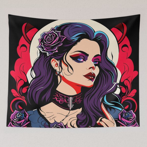 Item preview, Gothic Beauty Girl with Purple Roses – Dark Romantic Art designed and sold by bgrzblkdigital.
