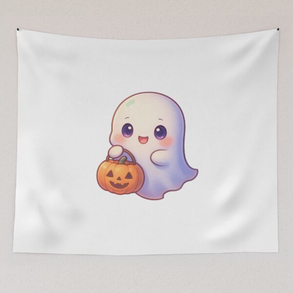 Item preview, Kawaii Chibi Ghost Holding Pumpkin Candy Bucket T-Shirt - Cute Halloween Design designed and sold by PrintCreations9.