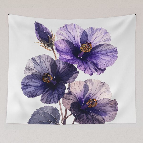 Item preview, Hibiscus flowers x-ray style purple yellow designed and sold by LiskoDesign.