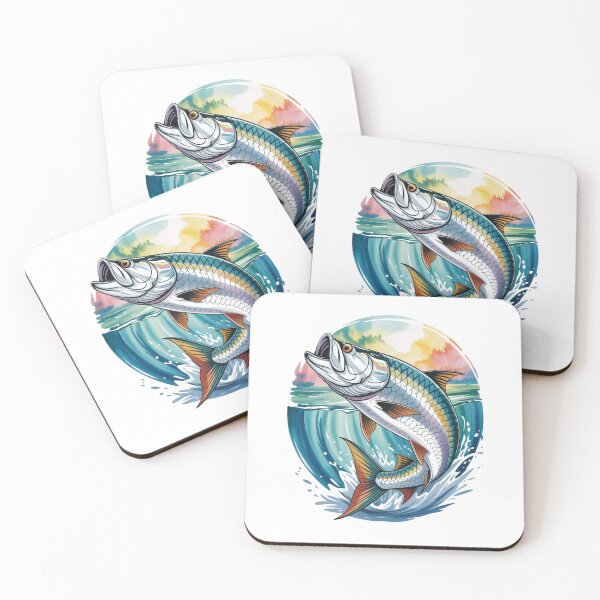Item preview, Tarpon Sunrise Splash – Silver Tarpon Jumping at Sunrise designed and sold by FusiTink.