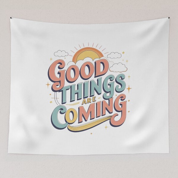 Item preview, Good Things Are Coming Retro Positive Quote Design – Motivational Art Print & Apparel designed and sold by Aspireall.