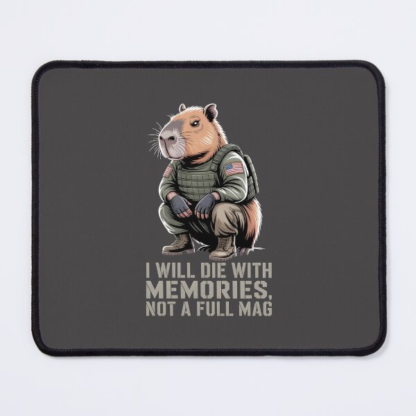 Item preview, Military Style Capybara with American Flag – “Never Die With Memories, Not a Full Mag” Graphic designed and sold by Splotchly.