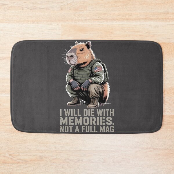 Item preview, Military Style Capybara with American Flag – “Never Die With Memories, Not a Full Mag” Graphic designed and sold by Splotchly.