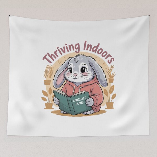 Item preview, Thriving Indoors – Cozy Bunny with Cancelled Plans designed and sold by ArtByYunus.