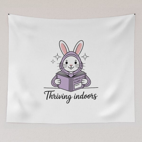 Item preview, Thriving Indoors – Cozy Bunny with Cancelled Plans designed and sold by ArtByYunus.