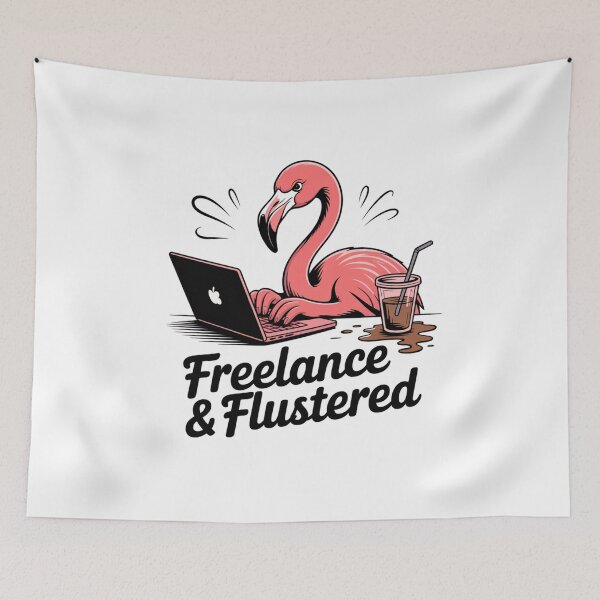 Item preview, Freelance & Flustered – Funny Flamingo at Work designed and sold by ArtByYunus.