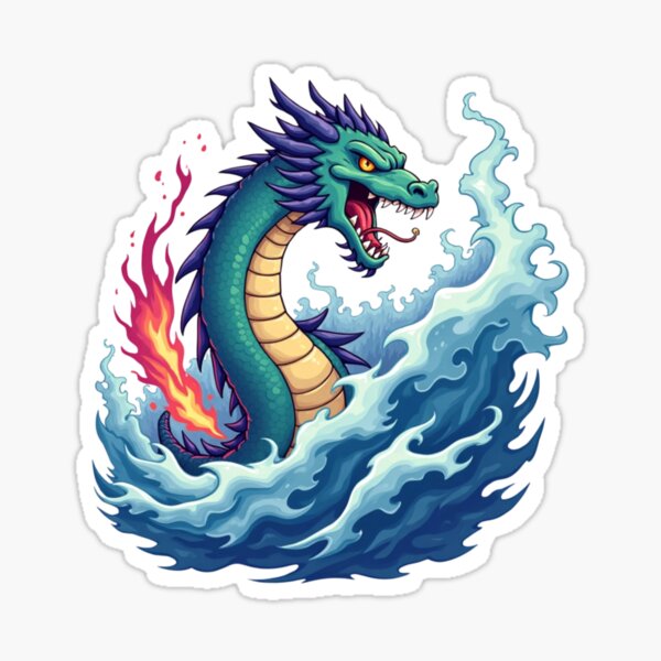 Item preview, Sea Serpent’s Wrath – Fire and Wave Dragon designed and sold by PriyaMagic.