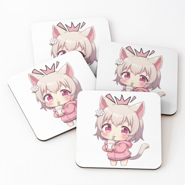 Aperçu de l'œuvre Fille chat chibi mignonne buvant du thé aux perles créée et vendue par ArtsAmaze.