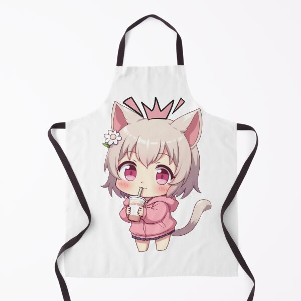 Aperçu de l'œuvre Fille chat chibi mignonne buvant du thé aux perles créée et vendue par ArtsAmaze.