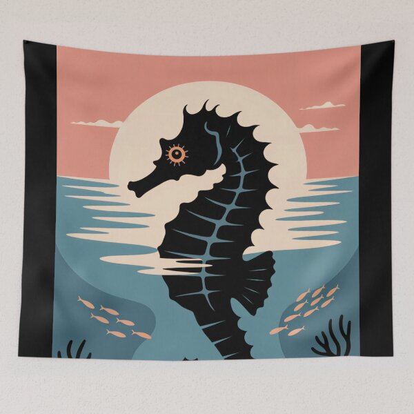 Item preview, Seahorse Silhouette Ocean Sunset designed and sold by ShadowAndSlate.
