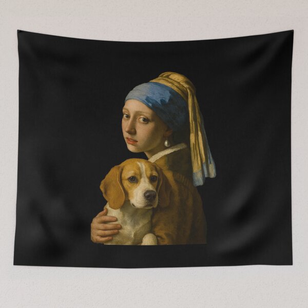 Item preview, Beagle with a Pearl Earring Parody designed and sold by TeeARTHY.