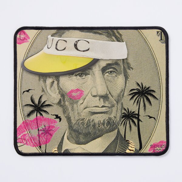 Item preview, "Gangsta Lincoln in a Skate Cap – New $5 Bill Remix" sun visor　black palm designed and sold by YellowMagicJP.