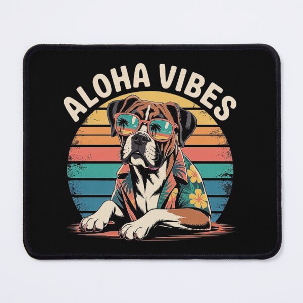 Item preview, Retro Aloha Vibes Boxer Dog with Sunglasses and Hawaiian Shirt Beach Sunset designed and sold by love3617.