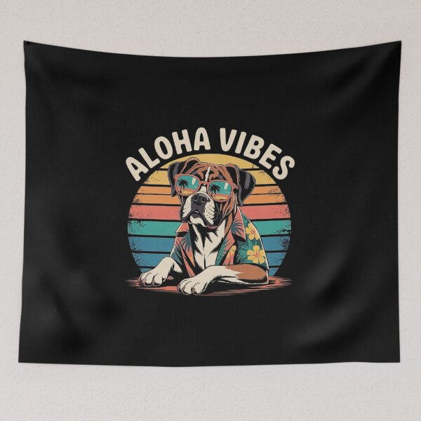 Item preview, Retro Aloha Vibes Boxer Dog with Sunglasses and Hawaiian Shirt Beach Sunset designed and sold by love3617.