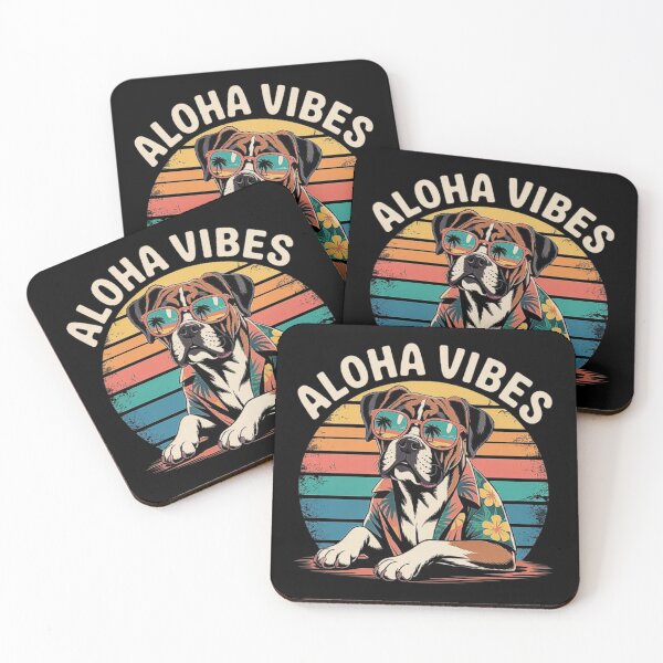 Item preview, Retro Aloha Vibes Boxer Dog with Sunglasses and Hawaiian Shirt Beach Sunset designed and sold by love3617.