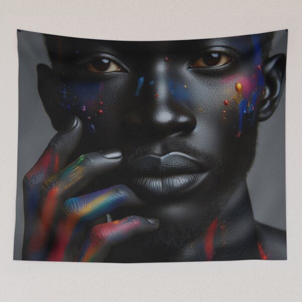 Item preview, Vibrant Close-Up Portrait of Nigerian Man with Colorful Paint on Face and Hand designed and sold by Adanne Chukwudi.