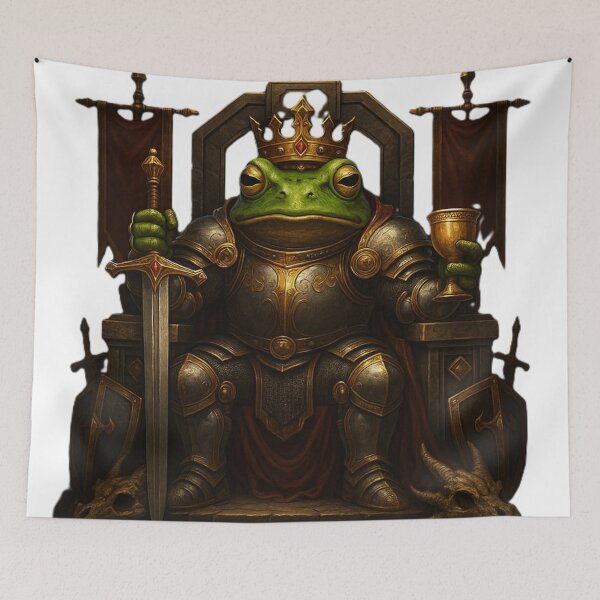 Item preview, Epic Frog Knight on the Throne | Fantasy Cartoon King Frog designed and sold by OxiSkor.