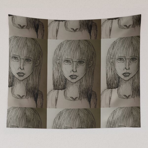 Item preview, Eerie Girl with Glasses – Haunting Pencil Portrait  designed and sold by Luhxyraa.