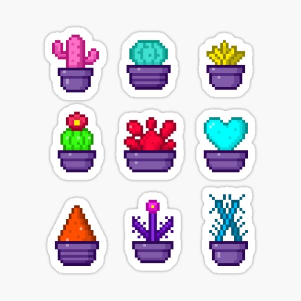 Item preview, Pixel Art Cute Cactus Collection – Neon Potted Succulents designed and sold by retro_pixel.