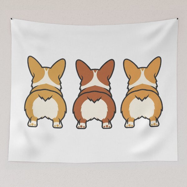 Item preview, cheeky corgi trio rear views in bold block colors designed and sold by zoughlal.