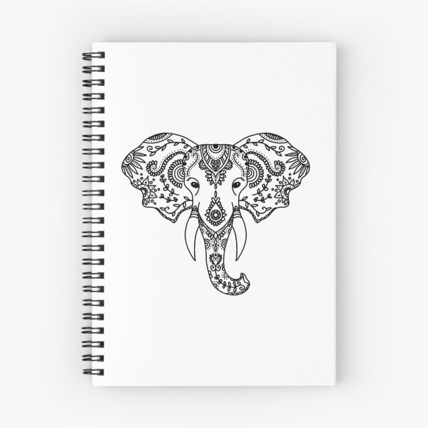 Item preview, Black elephant head flower pattern outline designed and sold by Thought2reality.