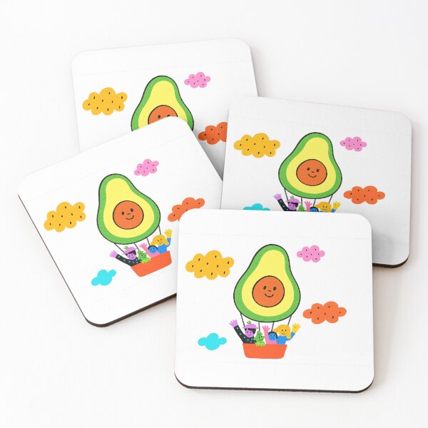 Item preview, Surreal animated avocado character with smiling faces in colorful clouds background, AI generated designed and sold by dvoevnore.