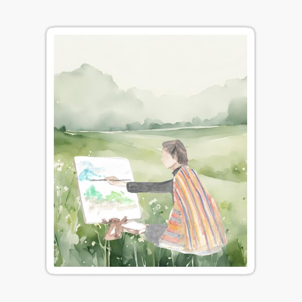 Aperçu de l'œuvre Artiste aquarelliste paysagiste paisible – Scène de peinture de la nature créée et vendue par Softglow-Studio.