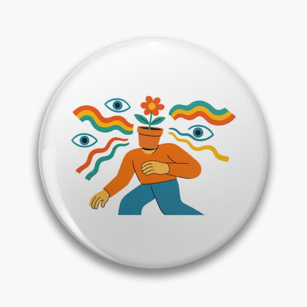 Item preview, Surreal animated figure with plant pot head and vibrant waves, isolated, AI generated designed and sold by dvoevnore.
