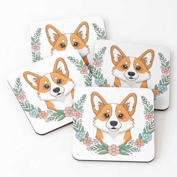 Item preview, corgi bust with floral wreath in soft pastels designed and sold by zoughlal.
