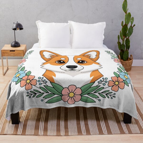 Item preview, corgi bust with floral wreath in soft pastels designed and sold by zoughlal.