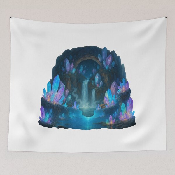 Item preview, Fantasy Crystal Cave with Magical Glowing Waterfalls designed and sold by RouniBoutique.