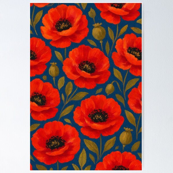 Item preview, Bold Red Poppies on Deep Blue designed and sold by weirdfishes123.