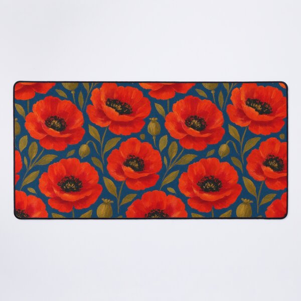 Item preview, Bold Red Poppies on Deep Blue designed and sold by weirdfishes123.